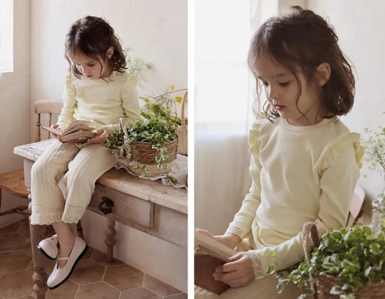 Long-Sleeve Flutter Ribbed Tee for Girls