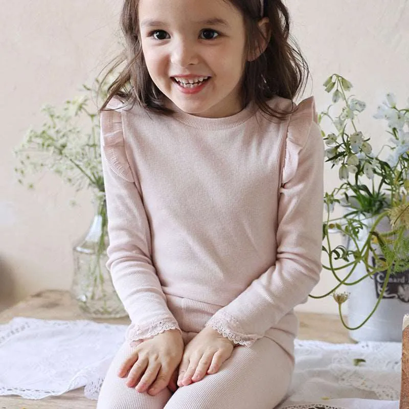 Long-Sleeve Flutter Ribbed Tee for Girls
