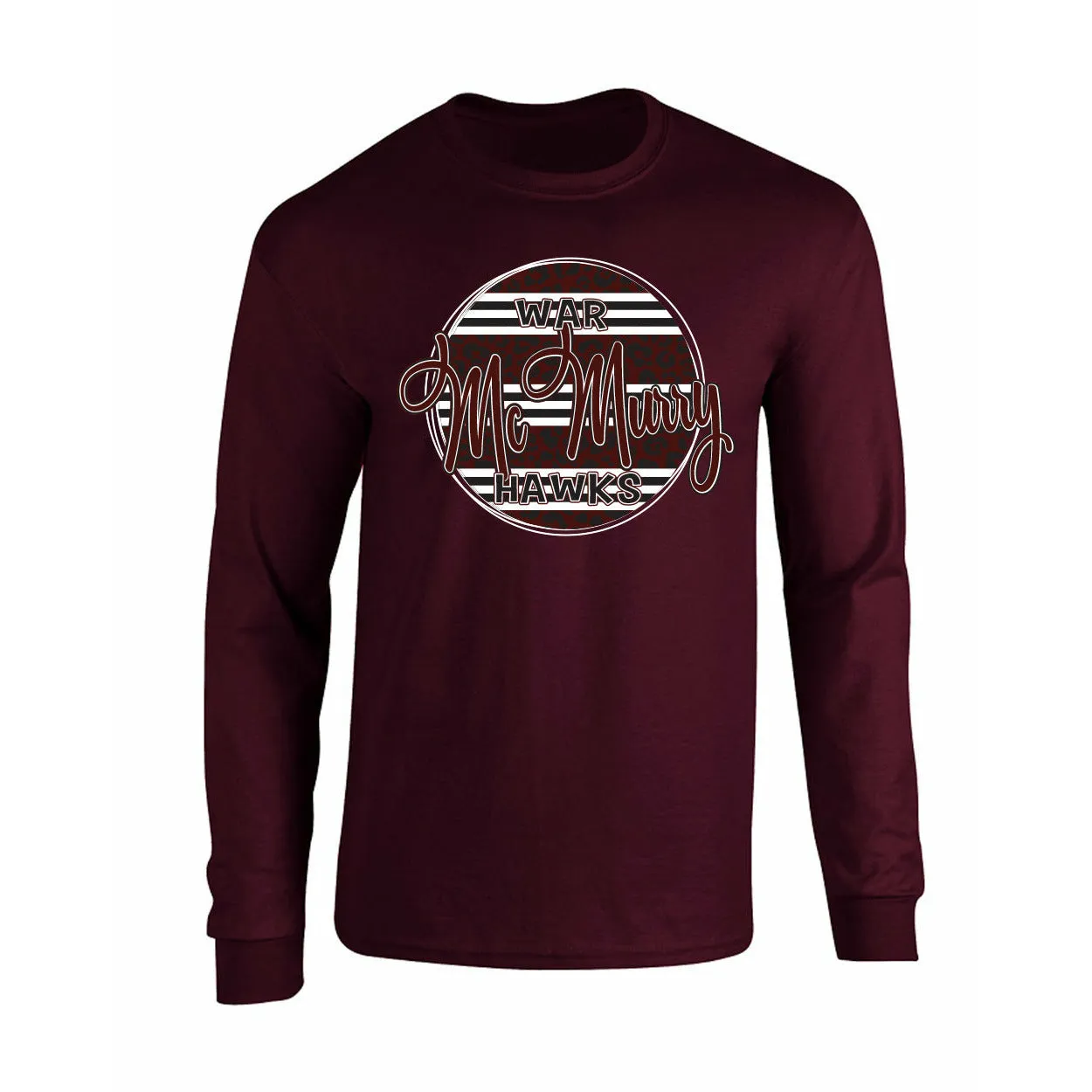 McMurry University War Hawks - Animal Print Stripe Circle Long Sleeve T-Shirt