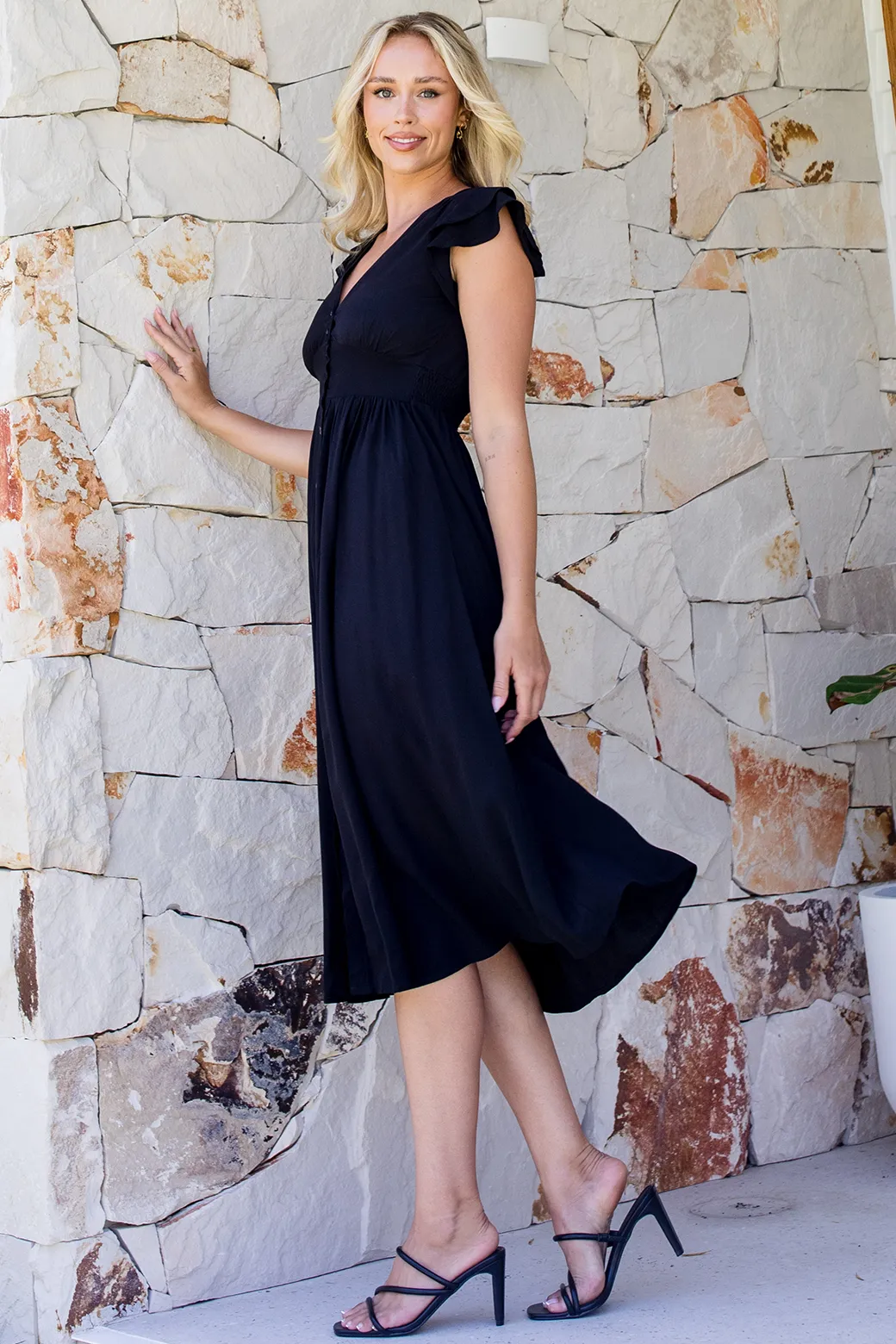 Melanie Midi Dress Blackest Black