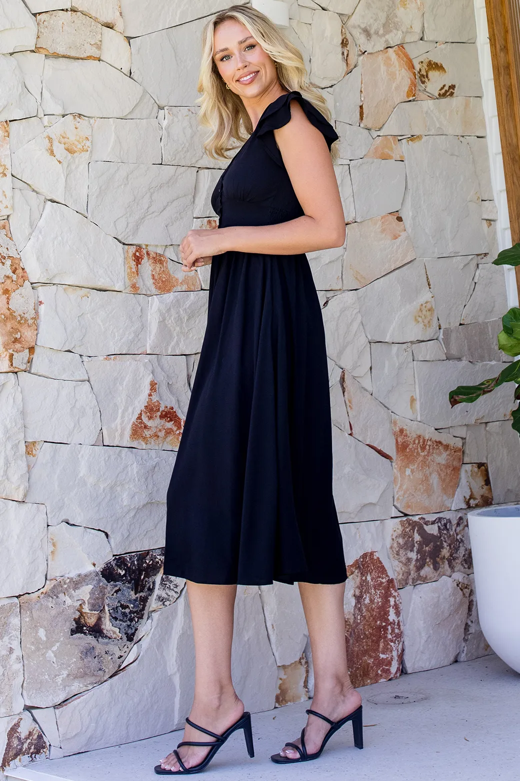 Melanie Midi Dress Blackest Black