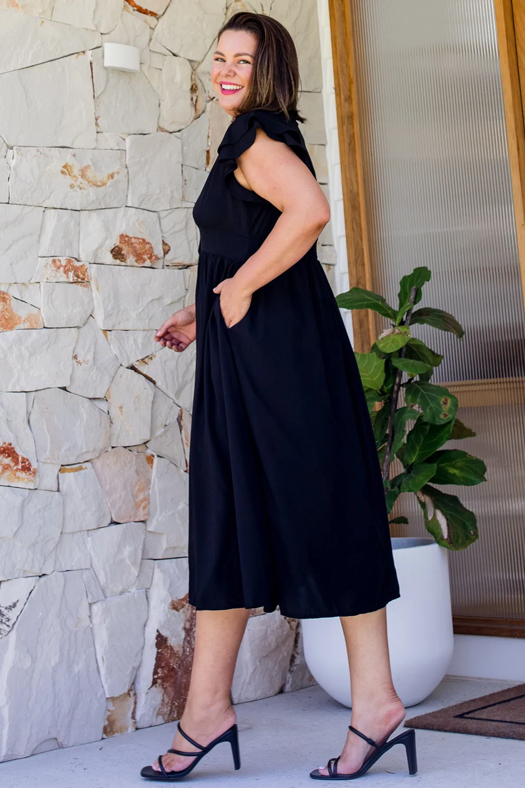 Melanie Midi Dress Blackest Black