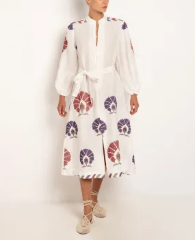 MIDI LINEN DRESS "MINI PEACOCKS"