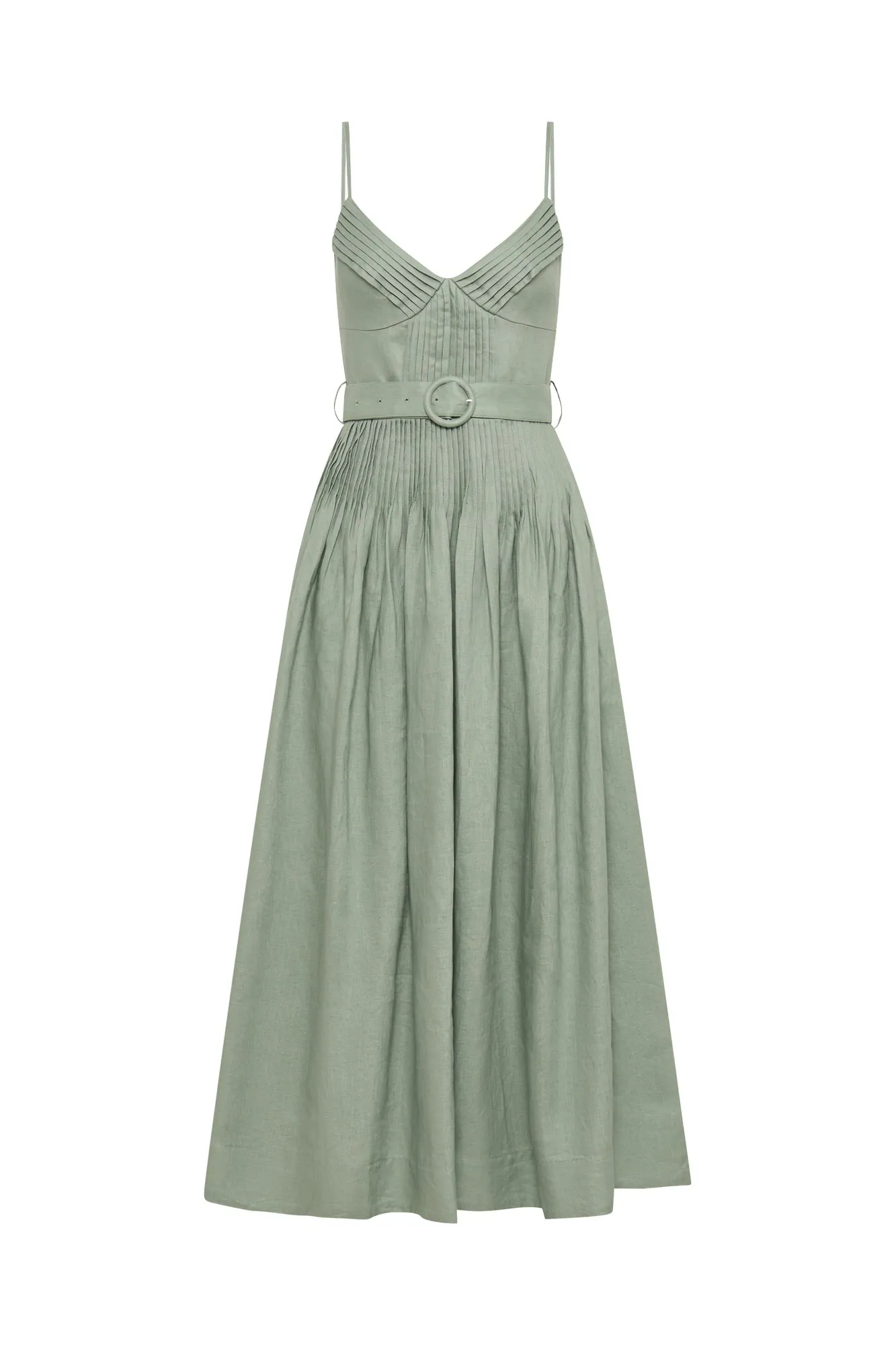 MIREILLE BELTED PINTUCK MIDI DRESS - Pistachio