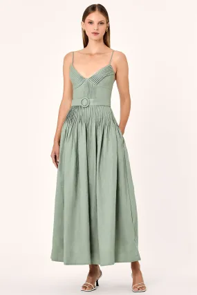 MIREILLE BELTED PINTUCK MIDI DRESS - Pistachio
