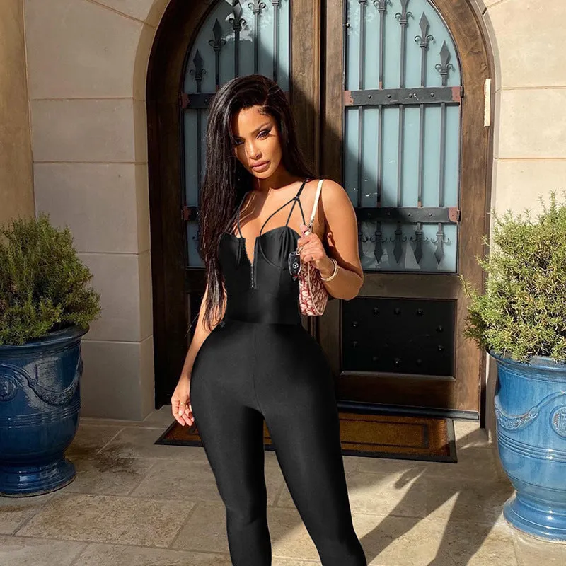 MX2123 casual strapless sleeveless backless solid jumpsuit skinny sexy one piece romper for women lady