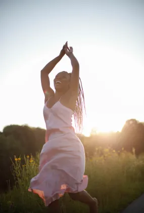 Natural Dyed Prairie Wildrye Slip Dress in Primrose