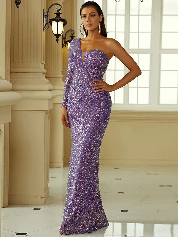 Nvuvu Just Tonight Light Purple Sequin One-Shoulder Bodycon Dress