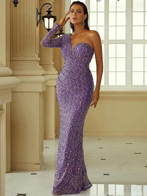 Nvuvu Just Tonight Light Purple Sequin One-Shoulder Bodycon Dress
