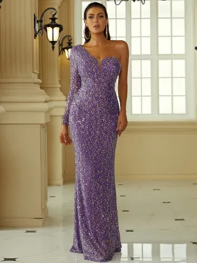 Nvuvu Just Tonight Light Purple Sequin One-Shoulder Bodycon Dress