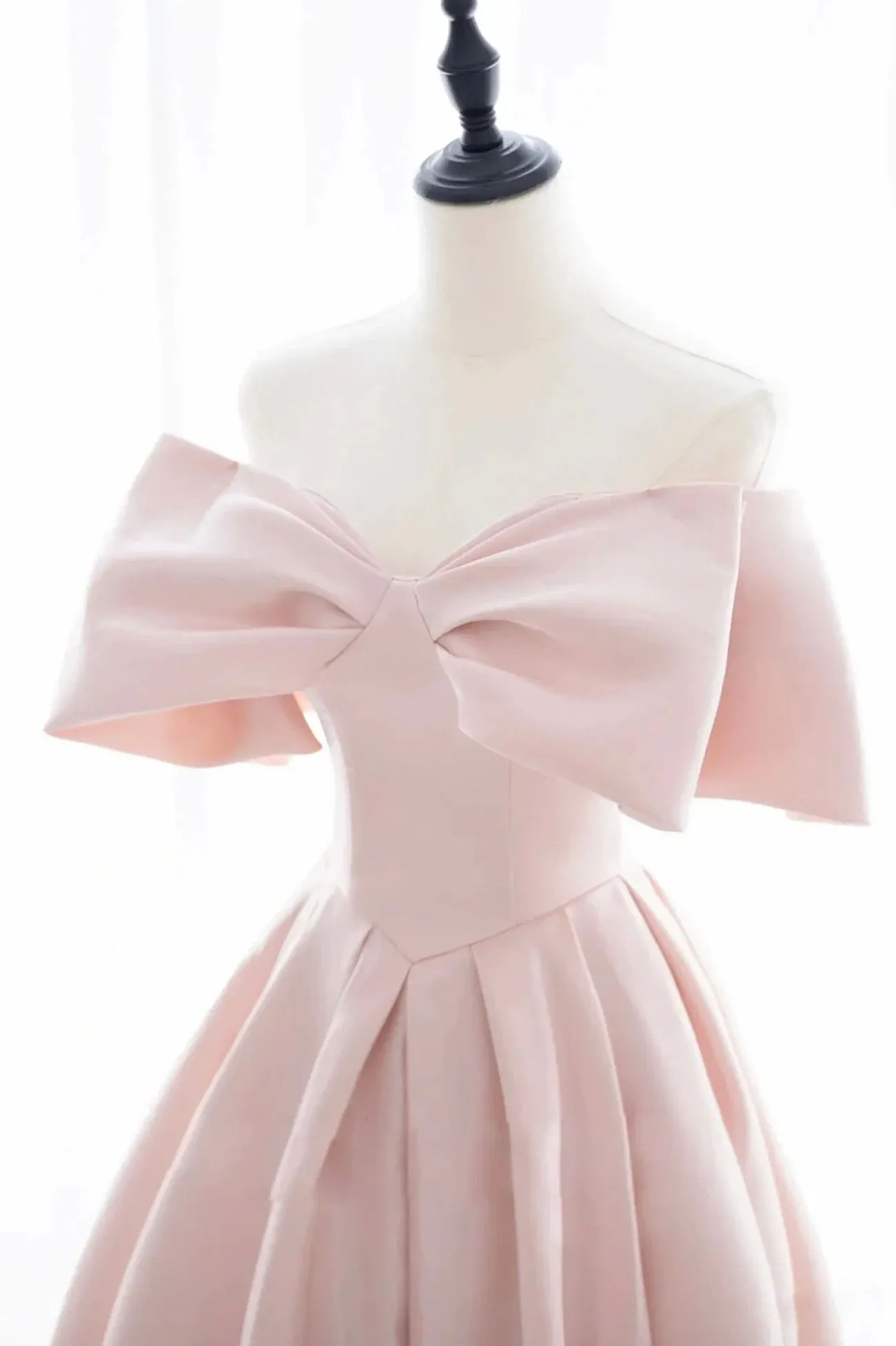 Pink Satin Off the Shoulder Floor Length Prom Dress