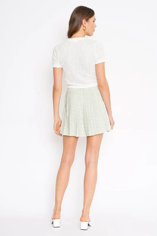 PLEATED GINGHAM MINI SKIRT