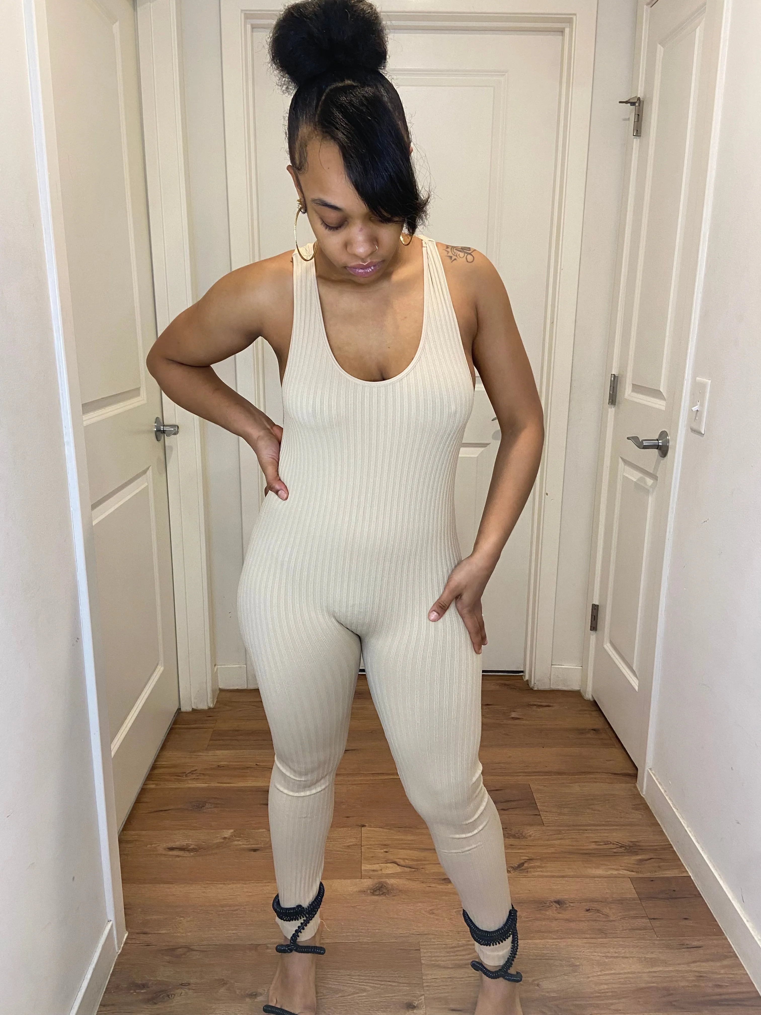 Racer back jumpsuit khaki