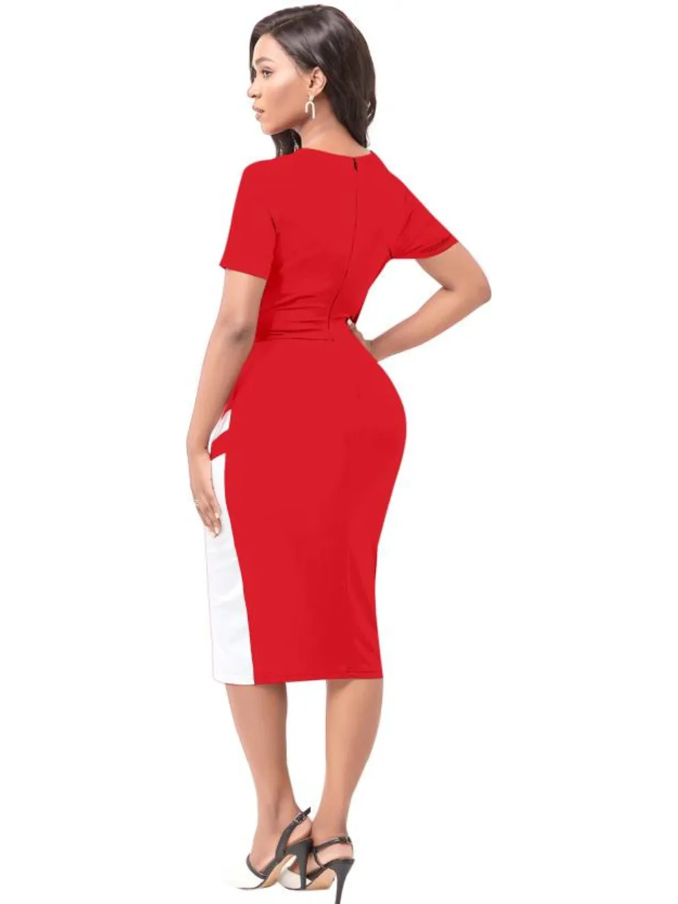 Red Half Sleeve Bodycon Dress