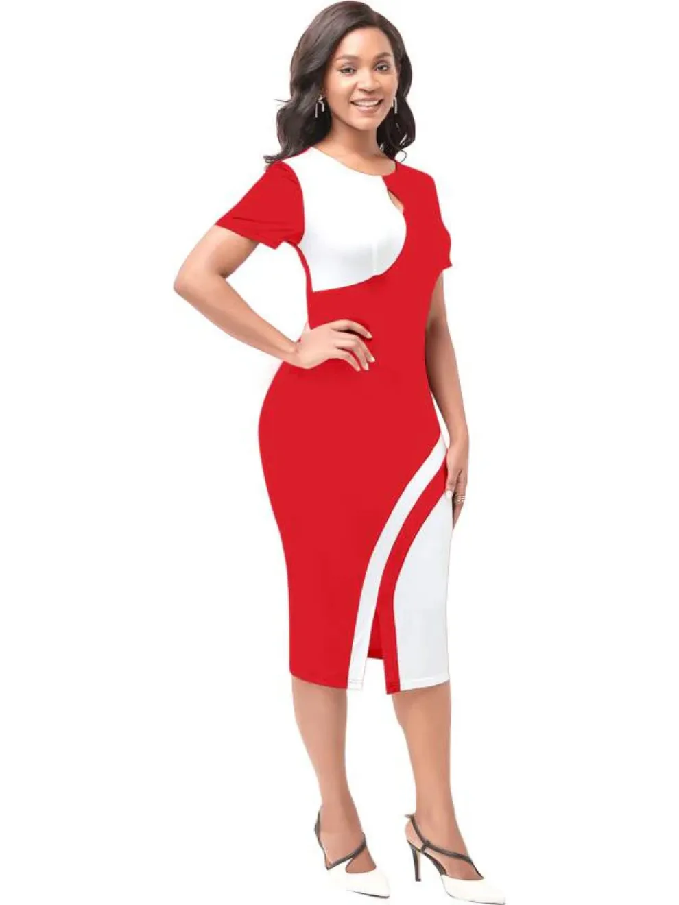 Red Half Sleeve Bodycon Dress