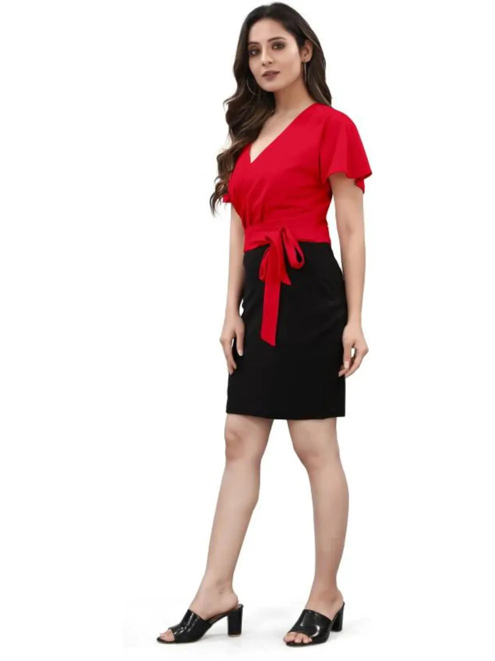 Red  V-Neck Bodycon Dress