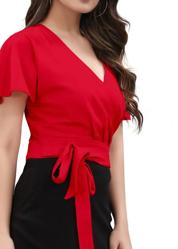 Red  V-Neck Bodycon Dress