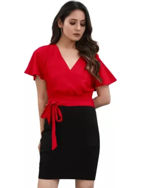 Red  V-Neck Bodycon Dress