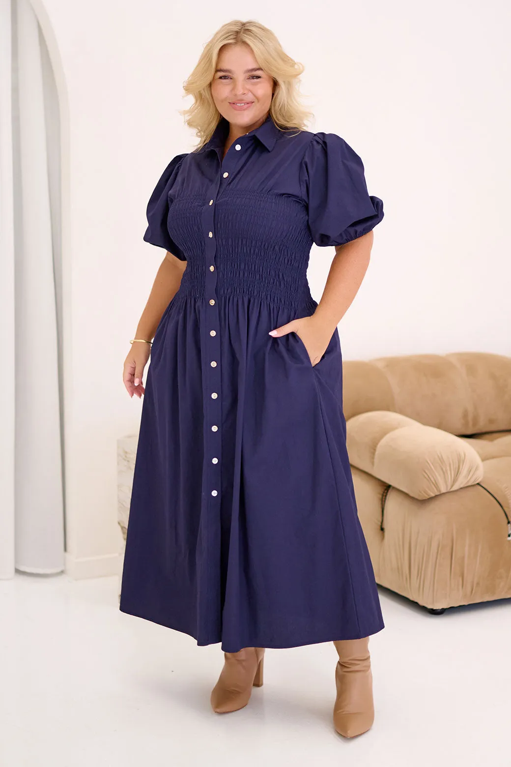 Samantha Midi Dress Navy