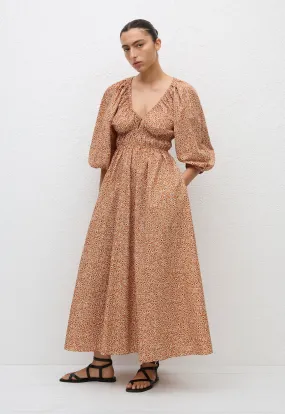 Shirred Plunge Button Dress - Strawflower