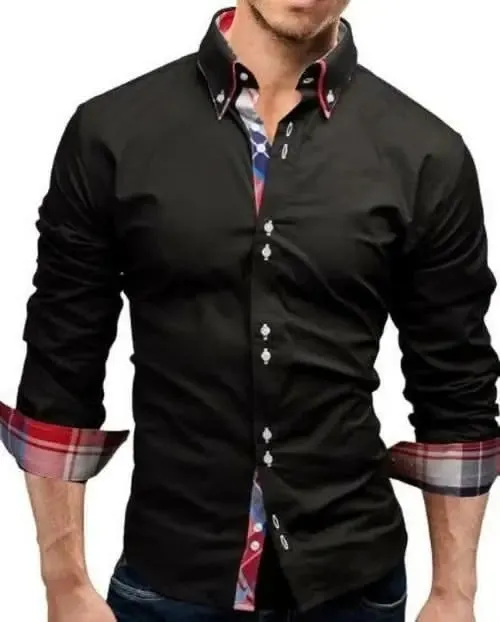 Sleek Modern Dual Collar Dress Shirt for Men