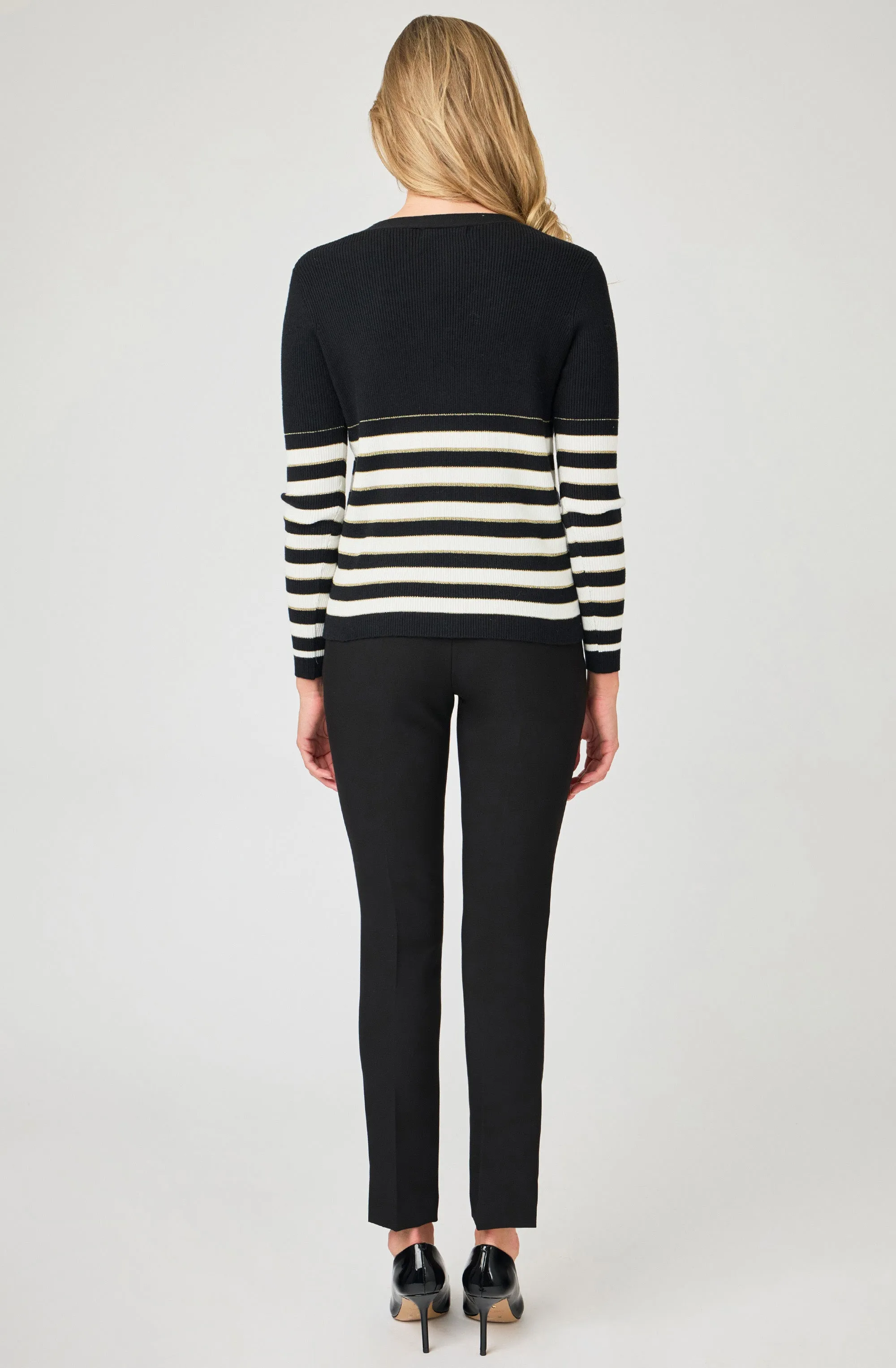 Striped Cardigan with Gold Chain Trim