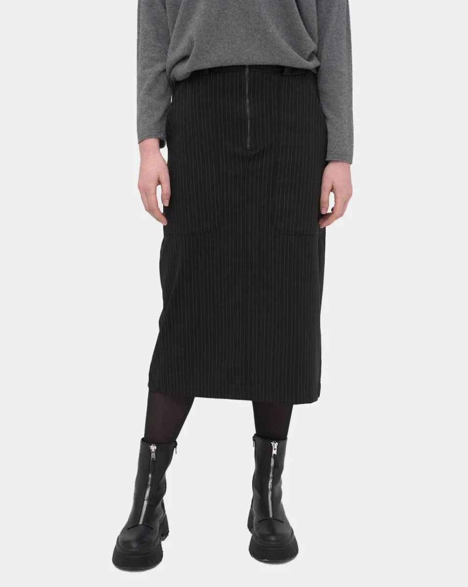 Striped Zip Up Midi Skirt