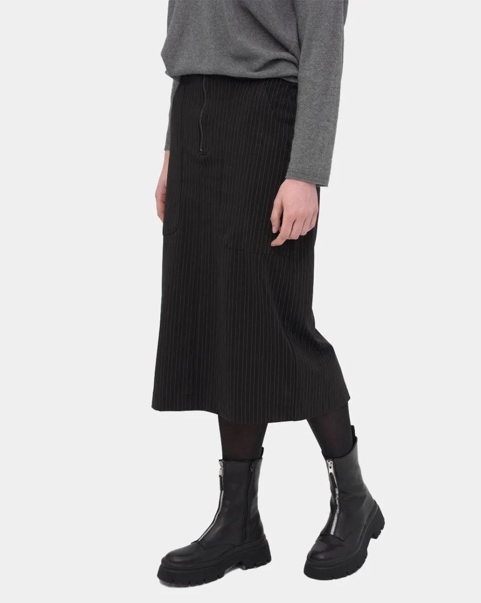 Striped Zip Up Midi Skirt