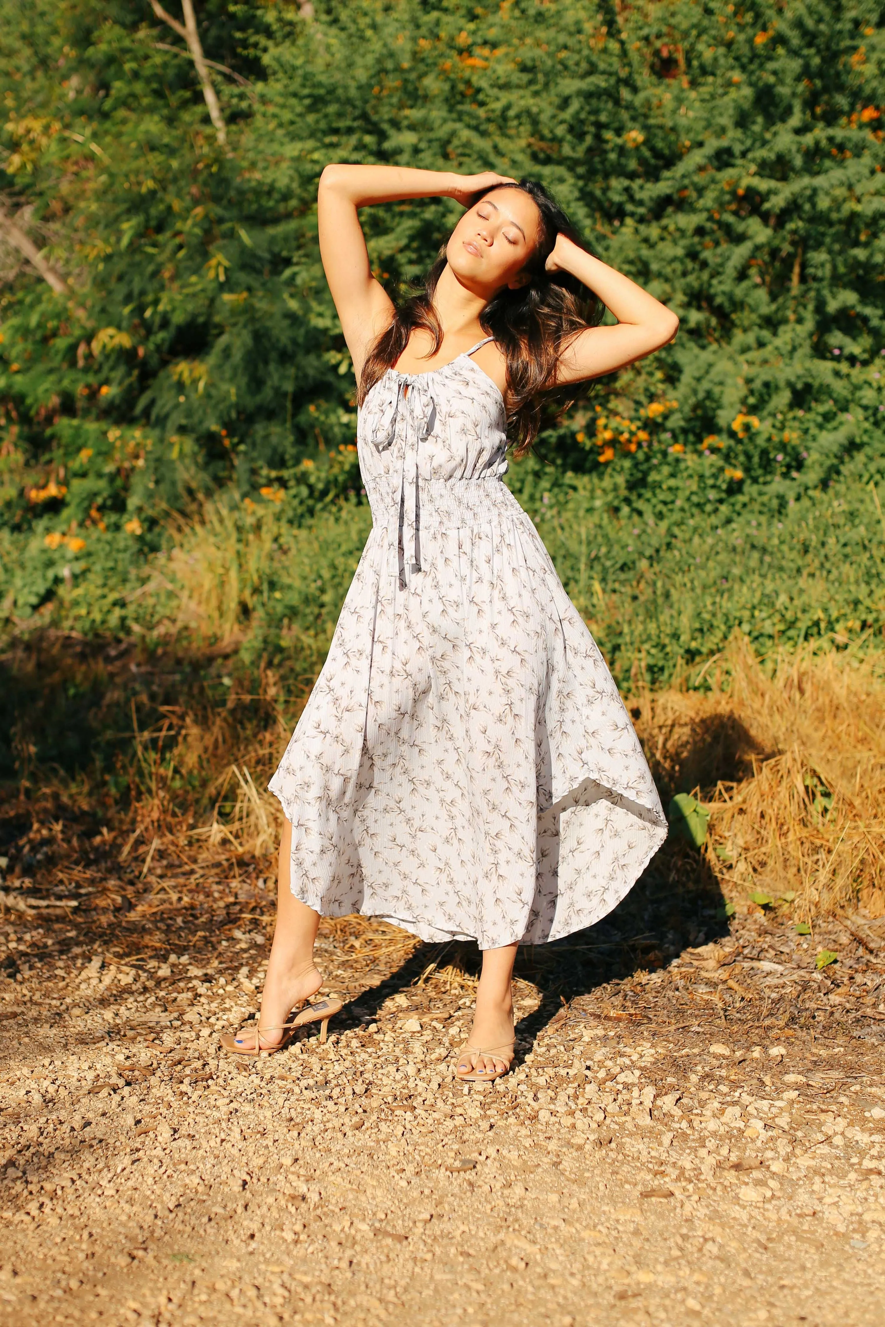 Sweet Floral Curve Hem Midi Dress (FINAL SALE)
