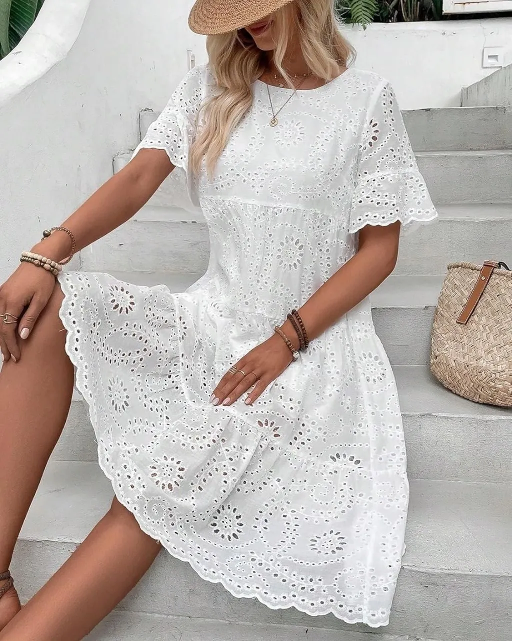 Tamara Eyelet Dress White