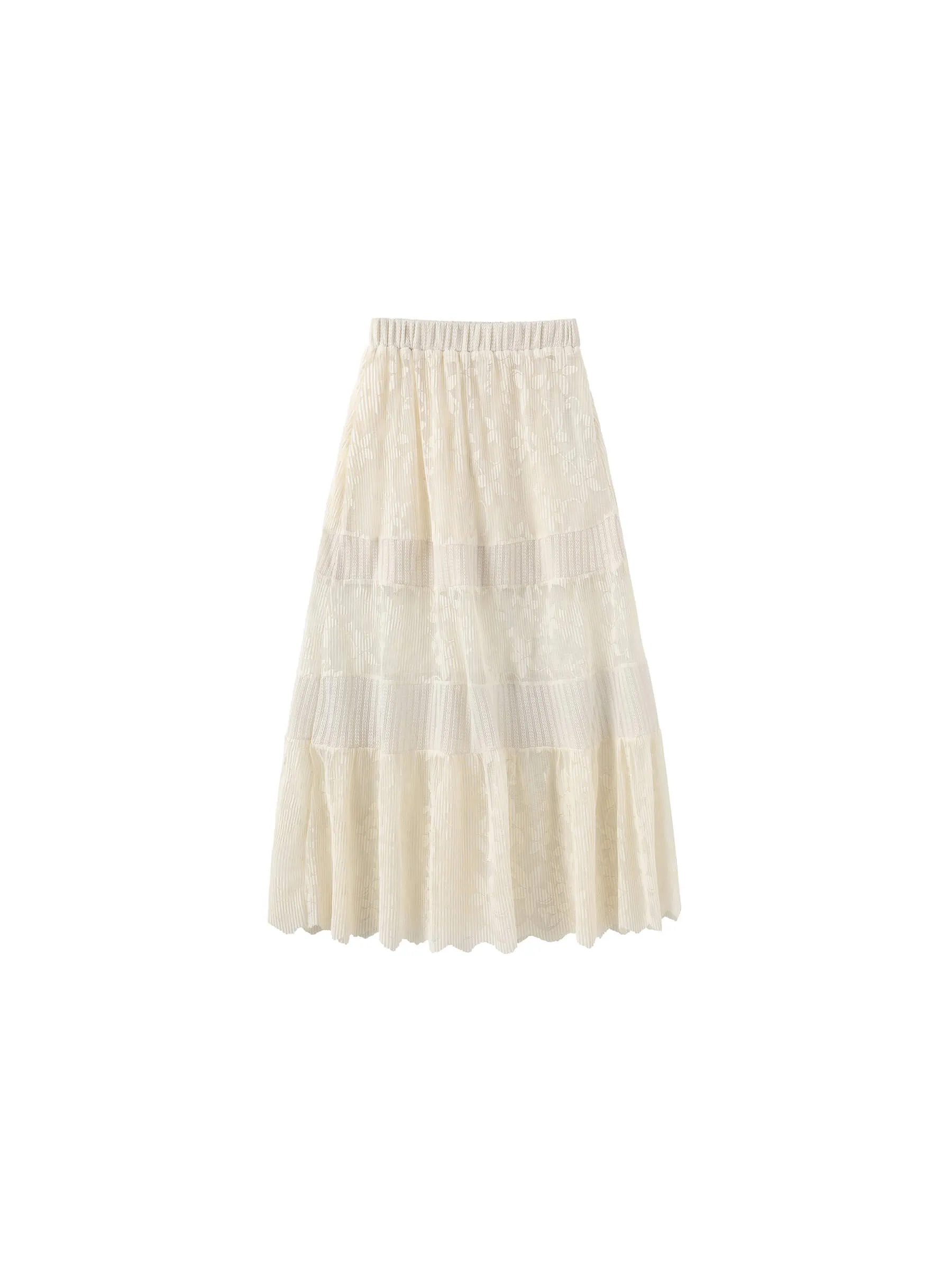 Textured Floral Print Lace Panel Skirt