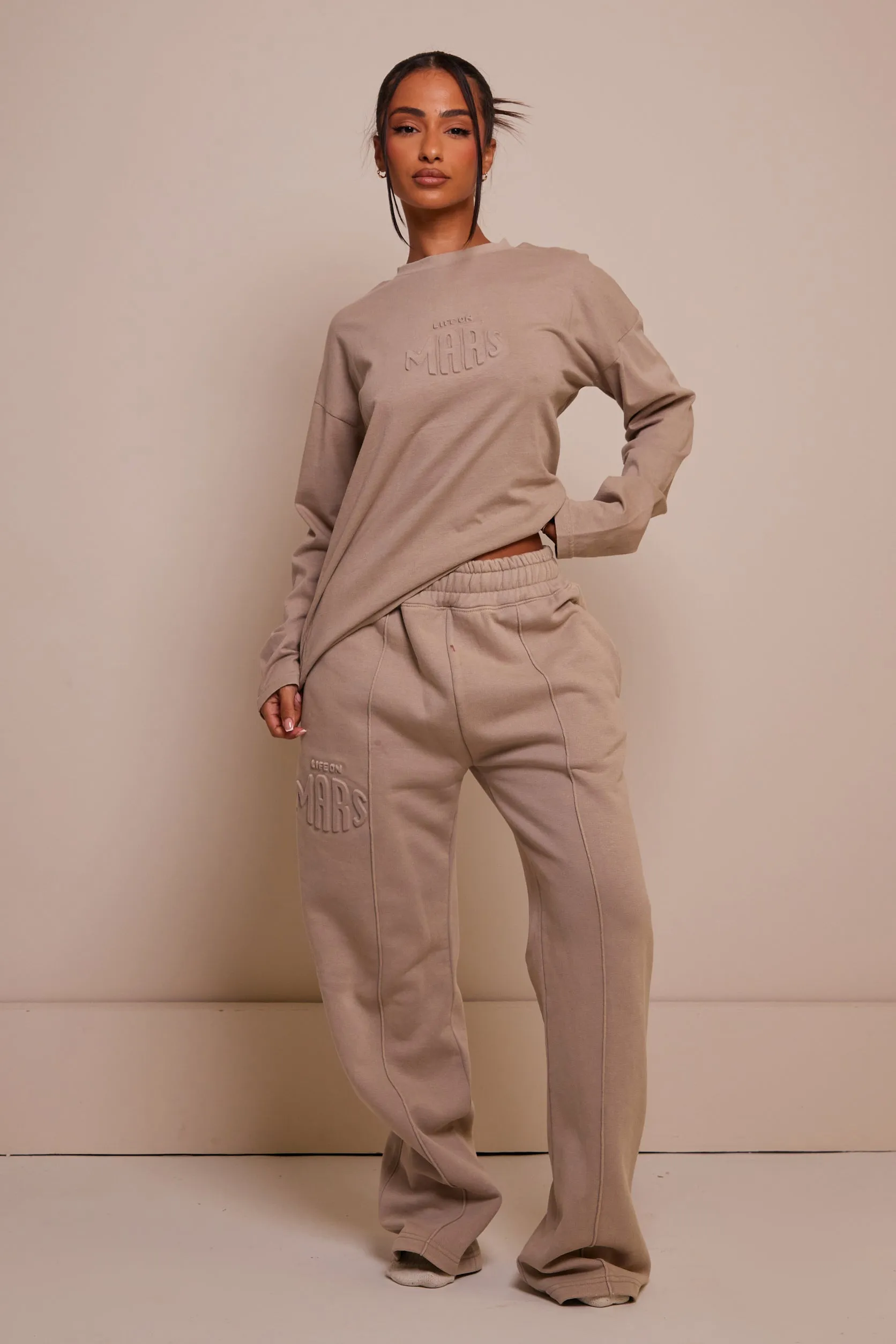 The Embossed Long Sleeve T-shirt - Stone
