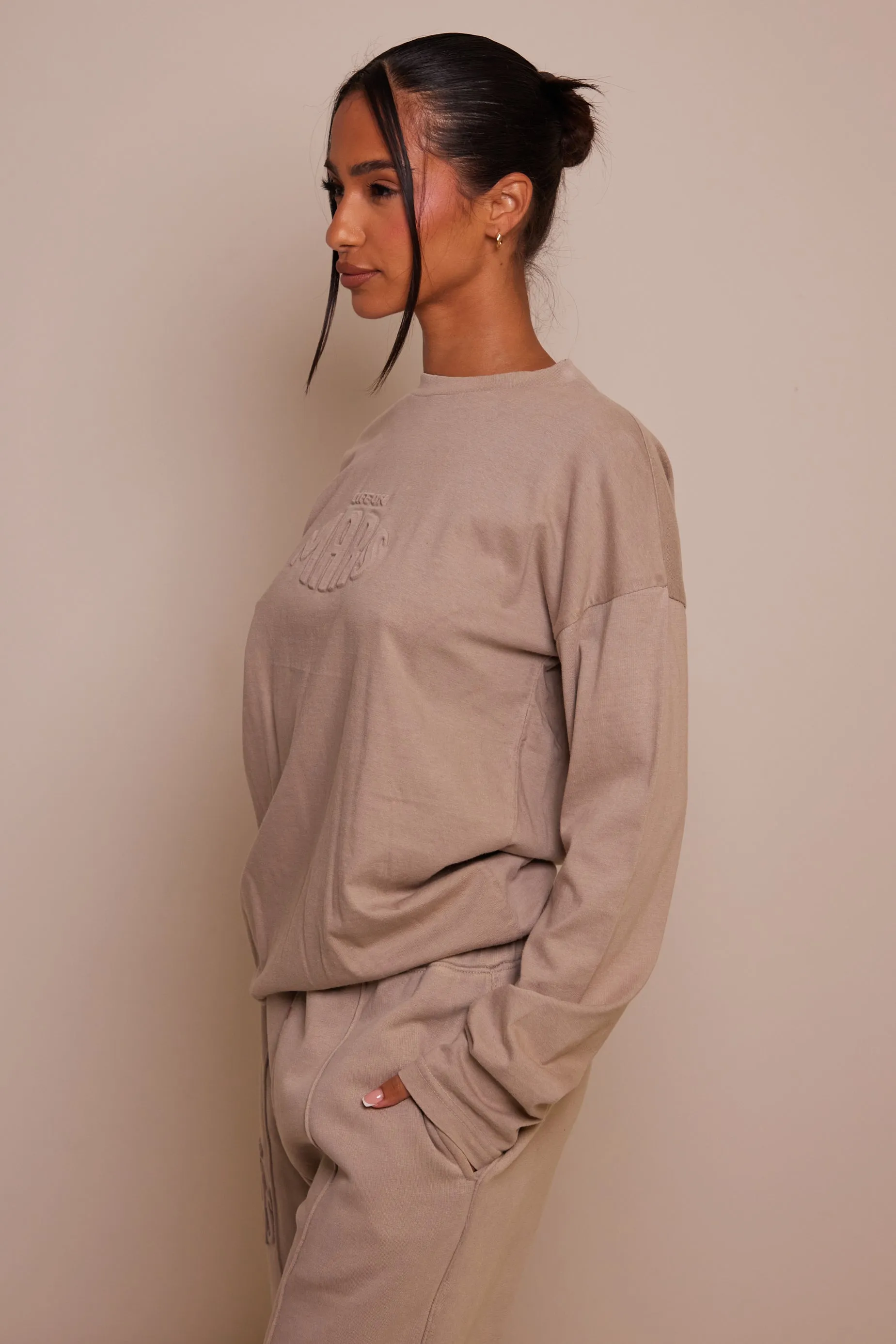 The Embossed Long Sleeve T-shirt - Stone