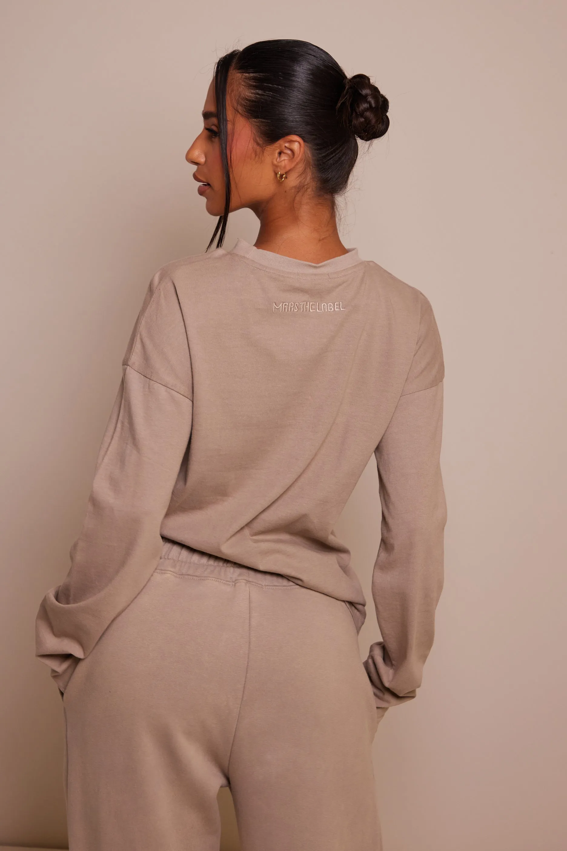 The Embossed Long Sleeve T-shirt - Stone