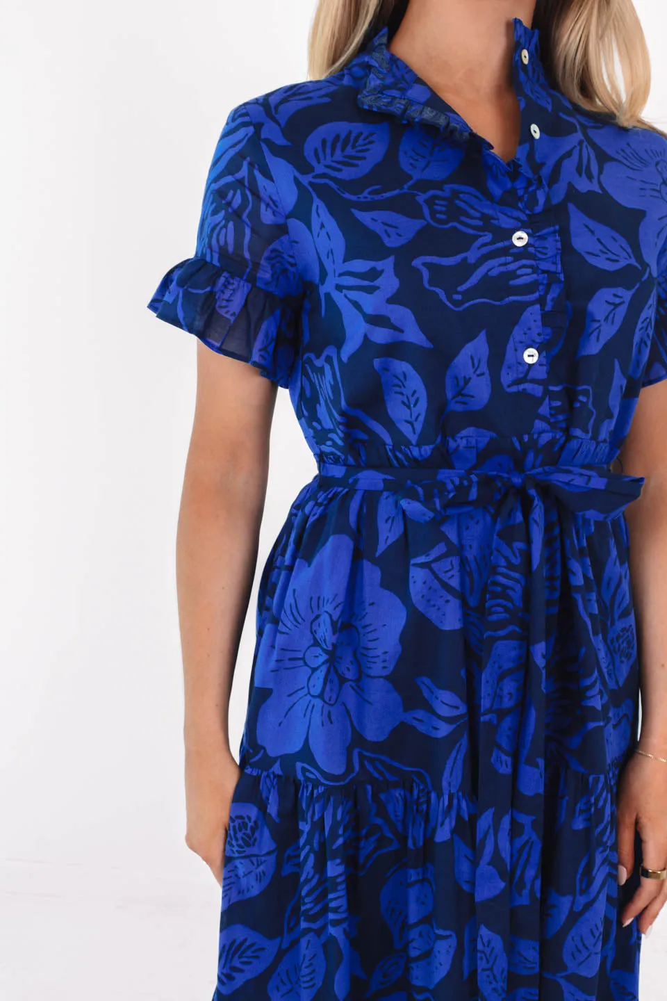 The Stevie Button Up Midi Dress - Navy/Blue
