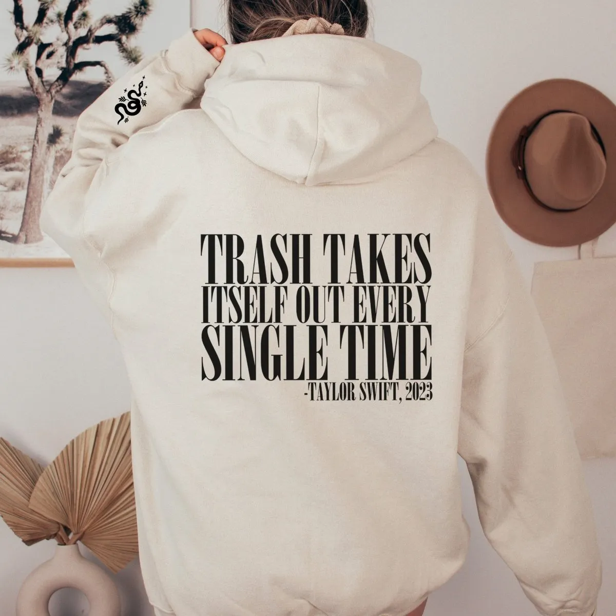Trash Takes Itself Out Back of Hoodie & Sleeve