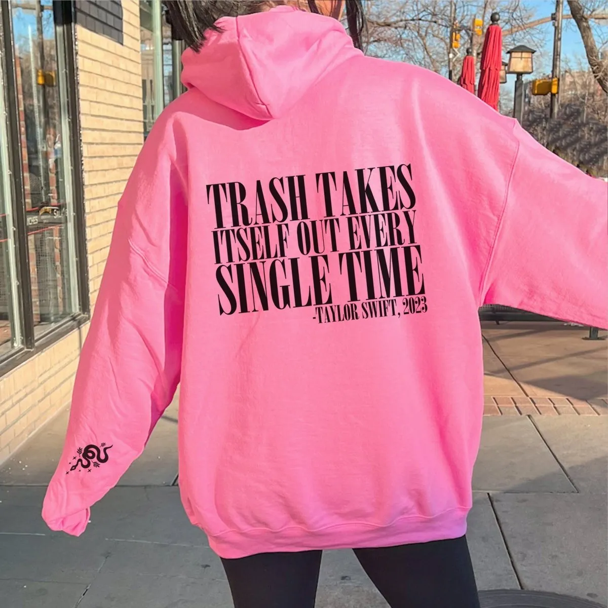 Trash Takes Itself Out Back of Hoodie & Sleeve
