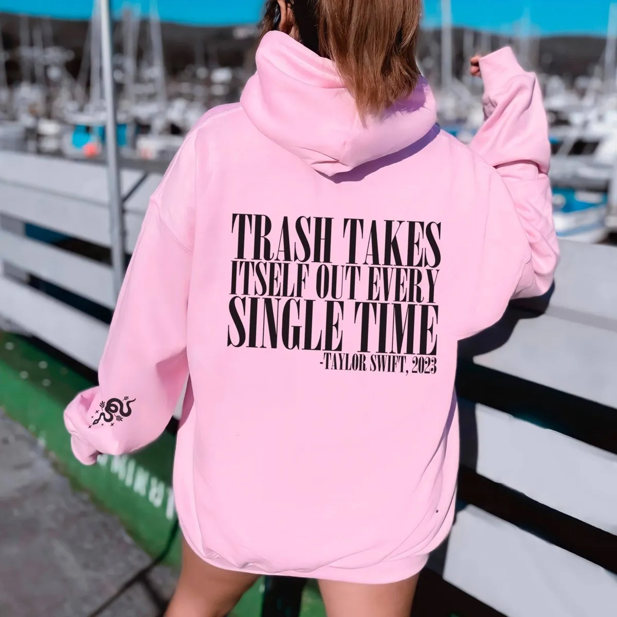 Trash Takes Itself Out Back of Hoodie & Sleeve