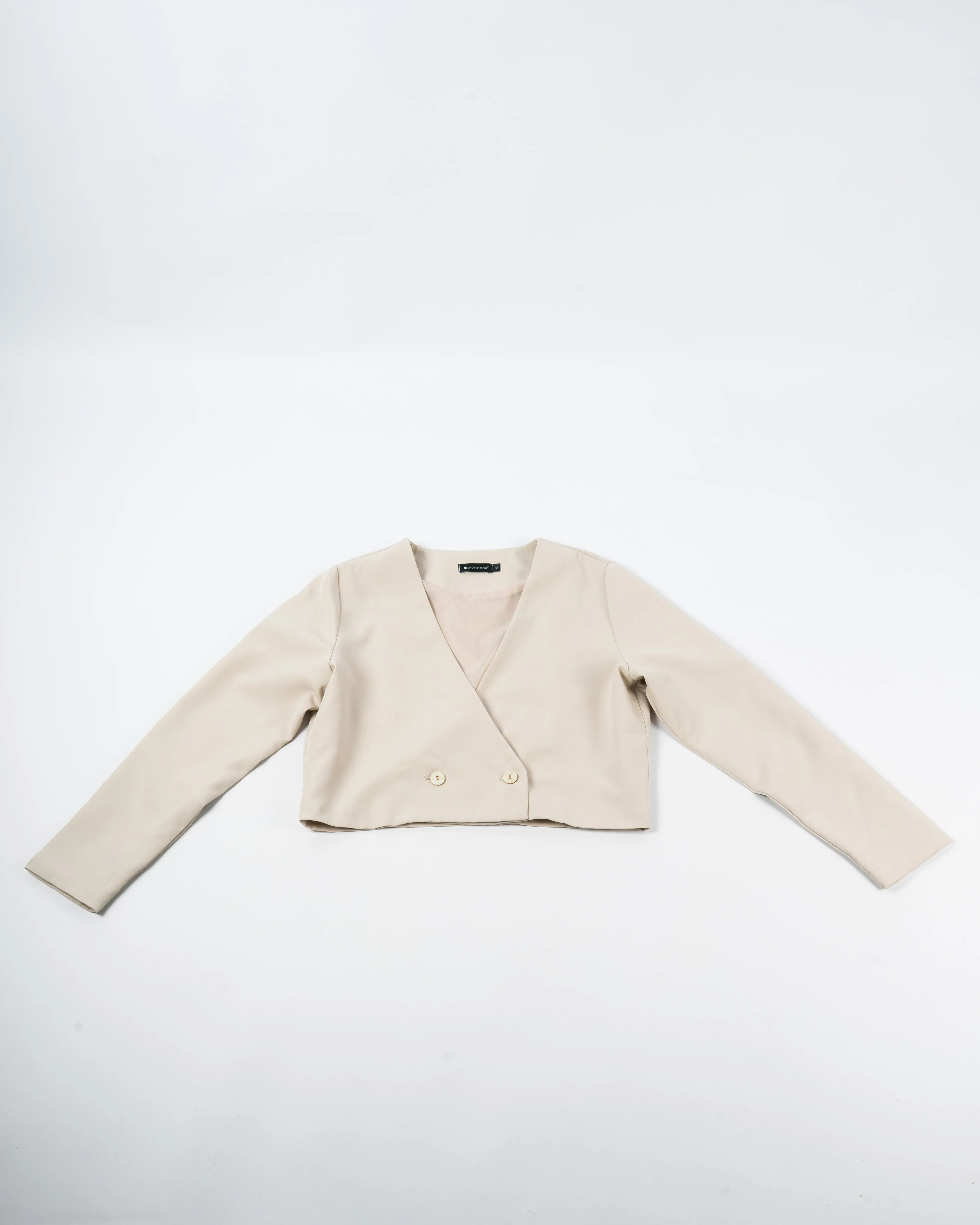 V-neck Double Button Crop Blazer (Khaki)