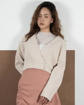V-neck Double Button Crop Blazer (Khaki)