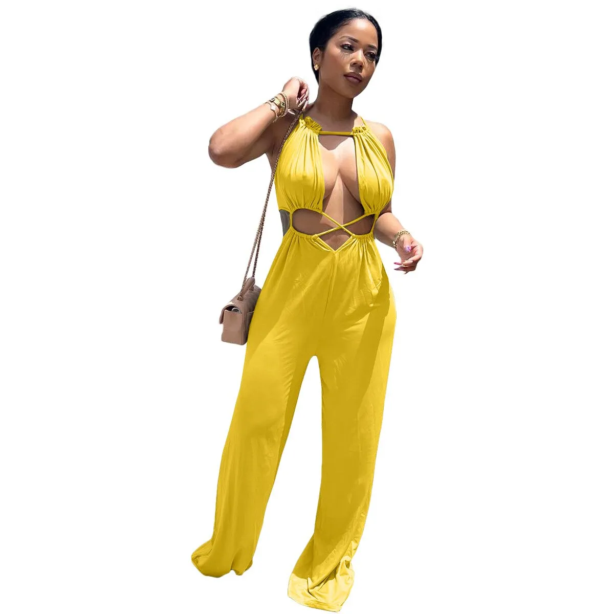 Wide Leg  Cut Out Body JumpSuit