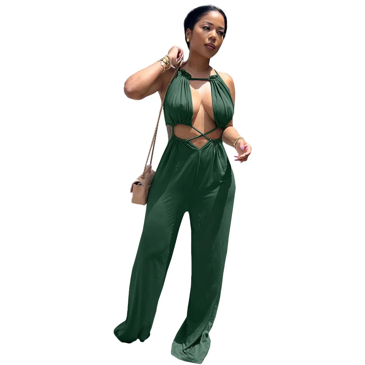 Wide Leg  Cut Out Body JumpSuit