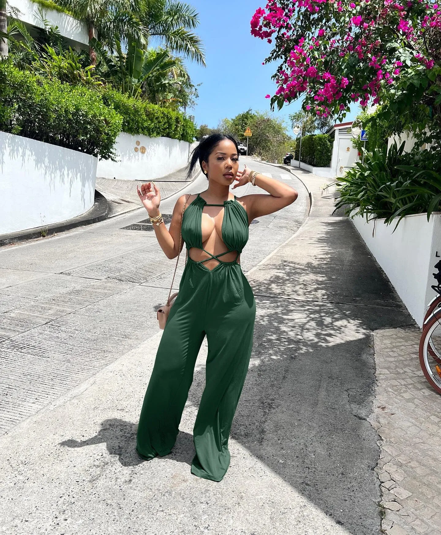 Wide Leg  Cut Out Body JumpSuit