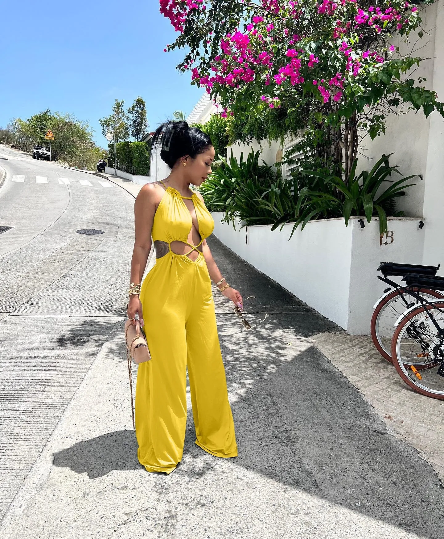 Wide Leg  Cut Out Body JumpSuit