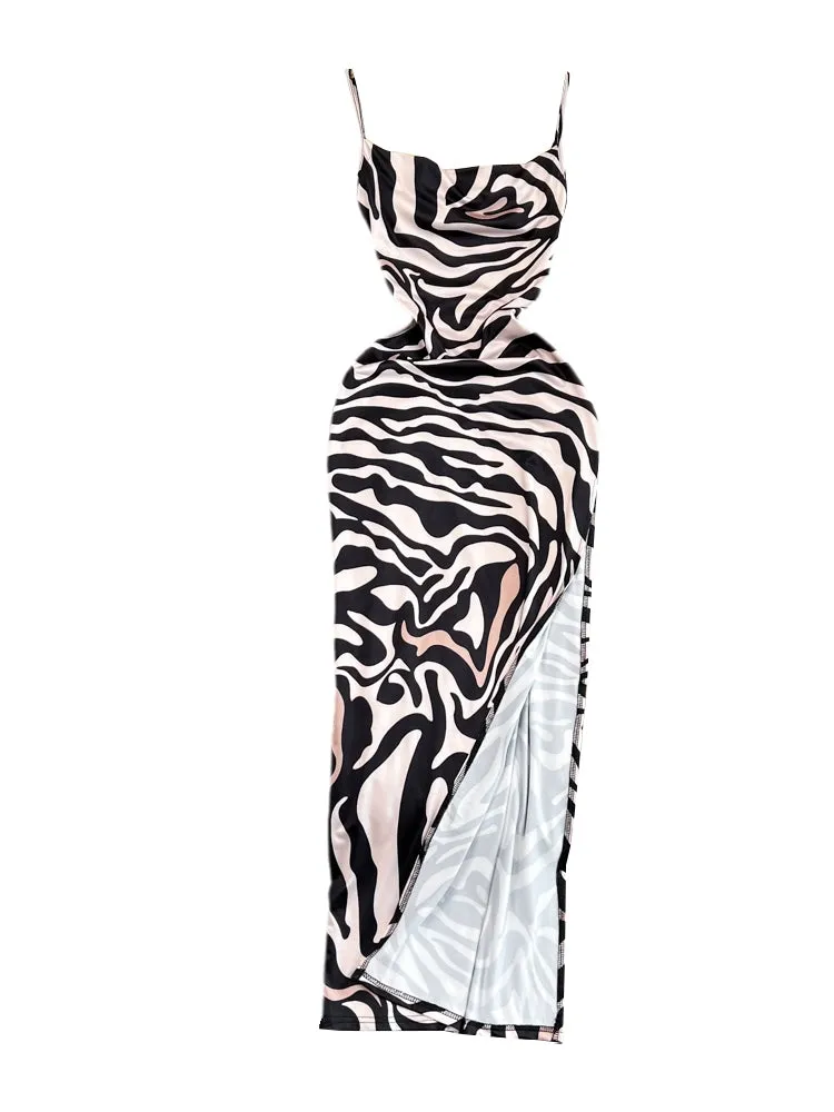 Zebra Printed Split Slip Dress