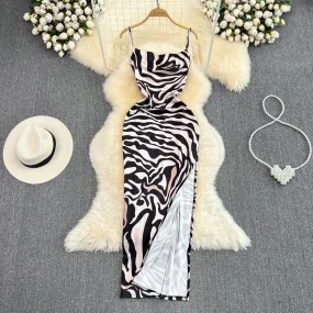 Zebra Printed Split Slip Dress