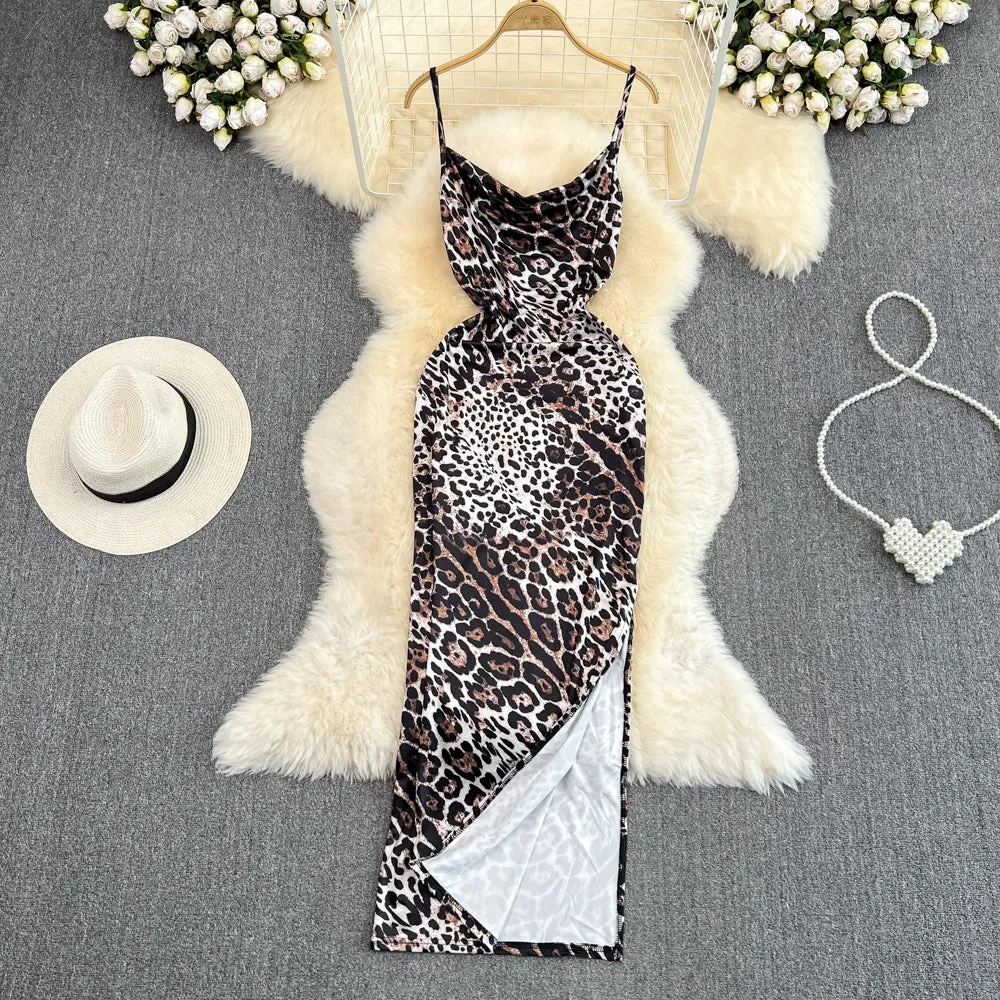 Zebra Printed Split Slip Dress