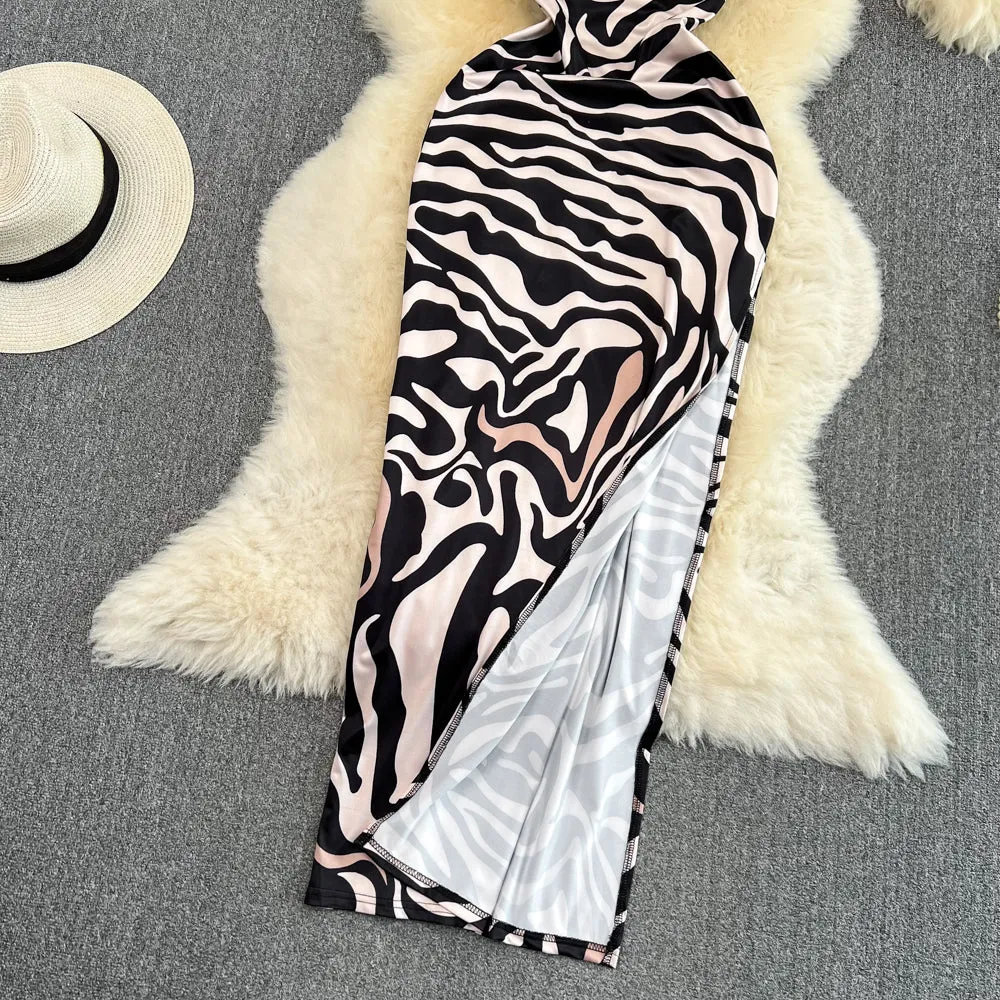 Zebra Printed Split Slip Dress