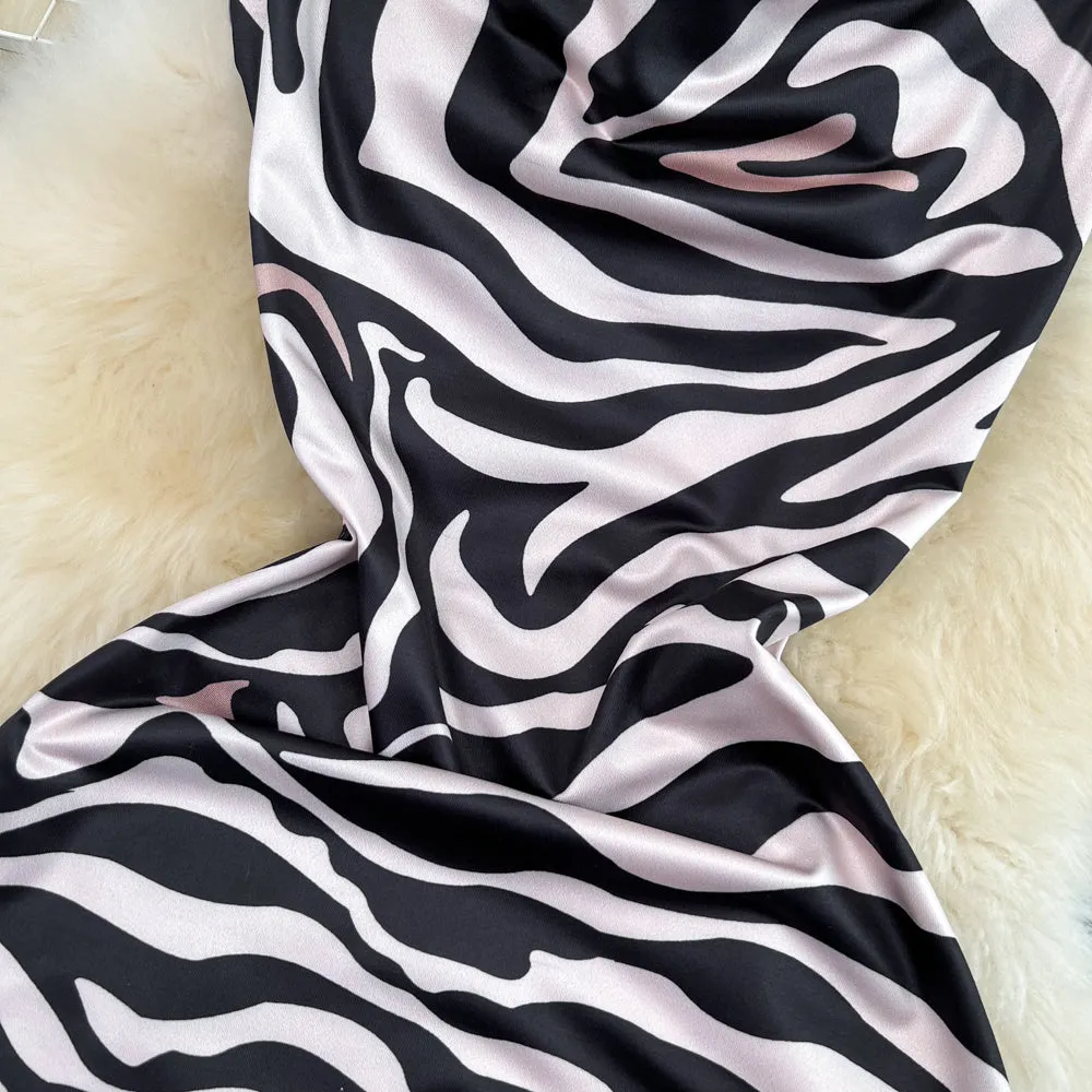 Zebra Printed Split Slip Dress